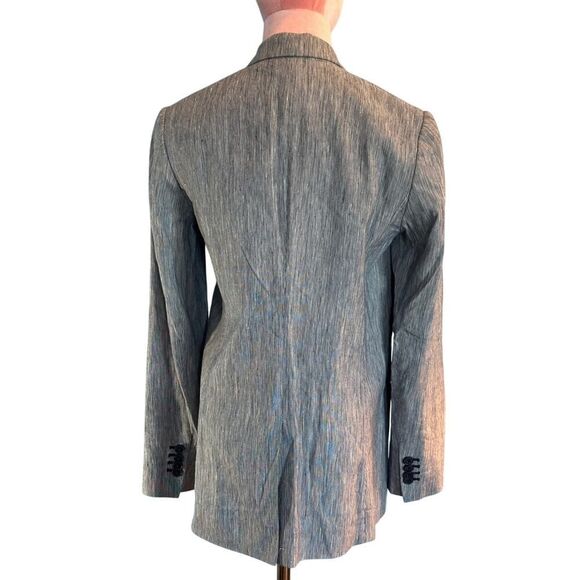 Club Monaco Blazer Jacket Linen Viscose Blue White 2 Pockets 1 Button 0 XS - Picture 2 of 7